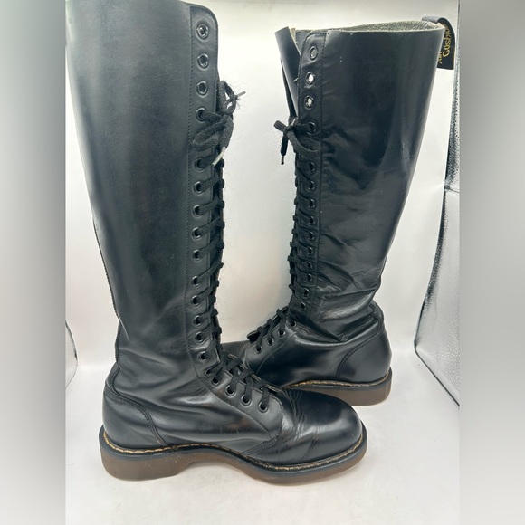 Vintage Dr Martens 1420 20 hole black knee high leather boots England m 8 W 9 - Picture 5 of 13